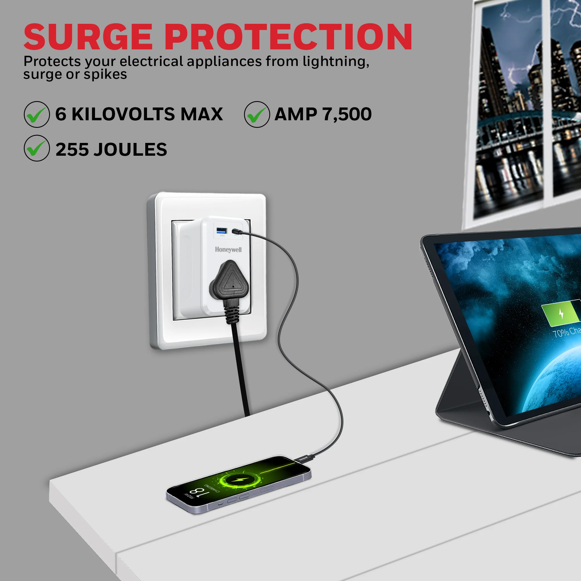 1 Outlet Surge Cube with 1xType C with PD & 1xUSB - White - Image 7