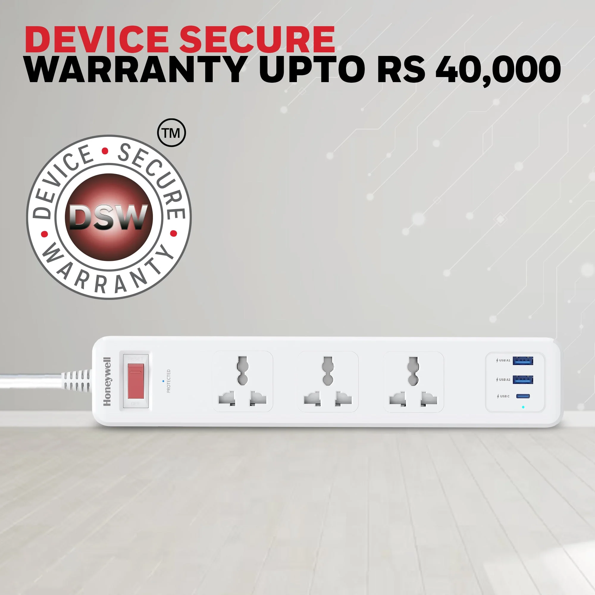 3 Outlet Surge Protector With 1xType C & 2xUSB - White - Image 8