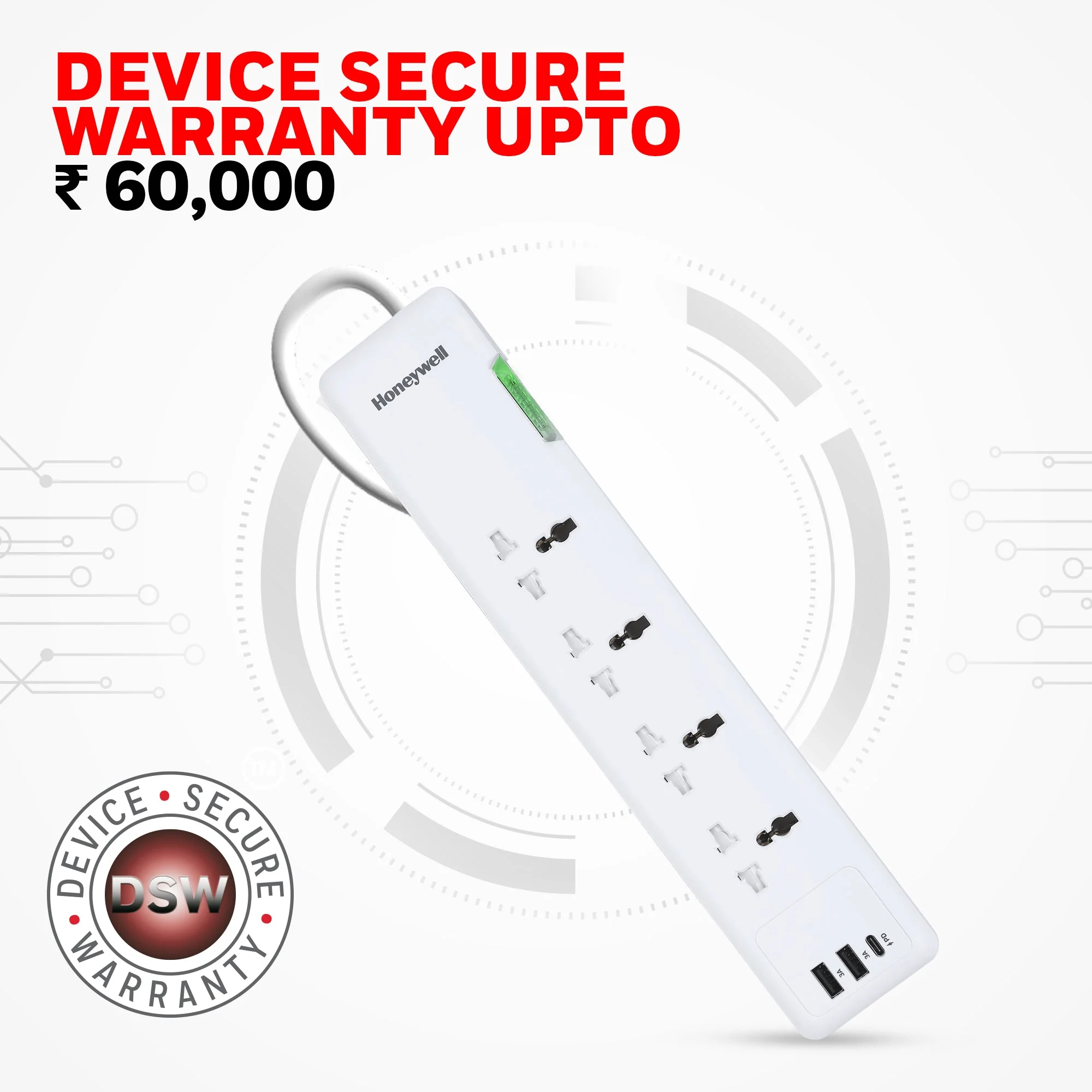 4 out surge protector PD20W with 2xUSB - White - Image 2