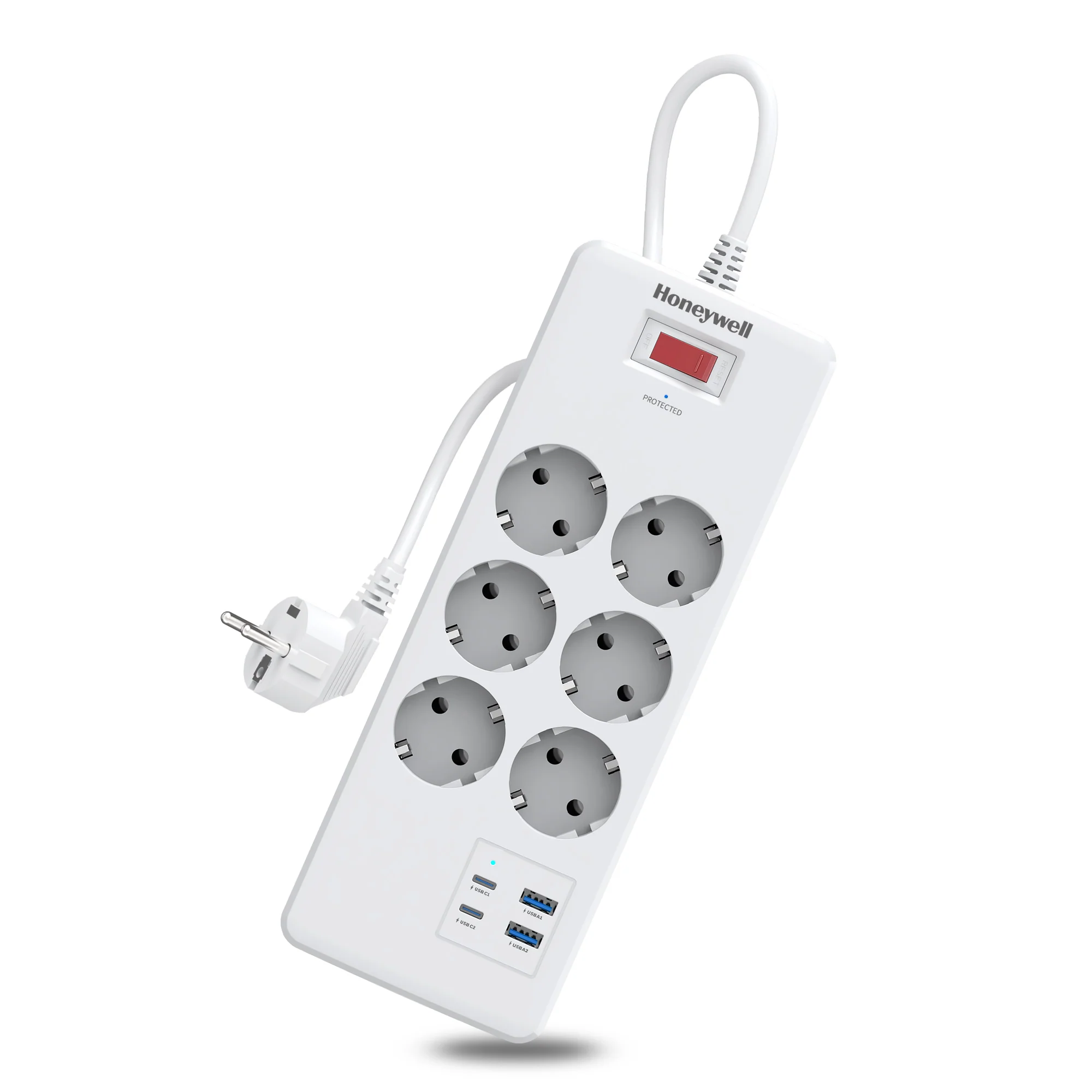6 Outlet Surge Protector with 2xType C with PD & 2xUSB - White