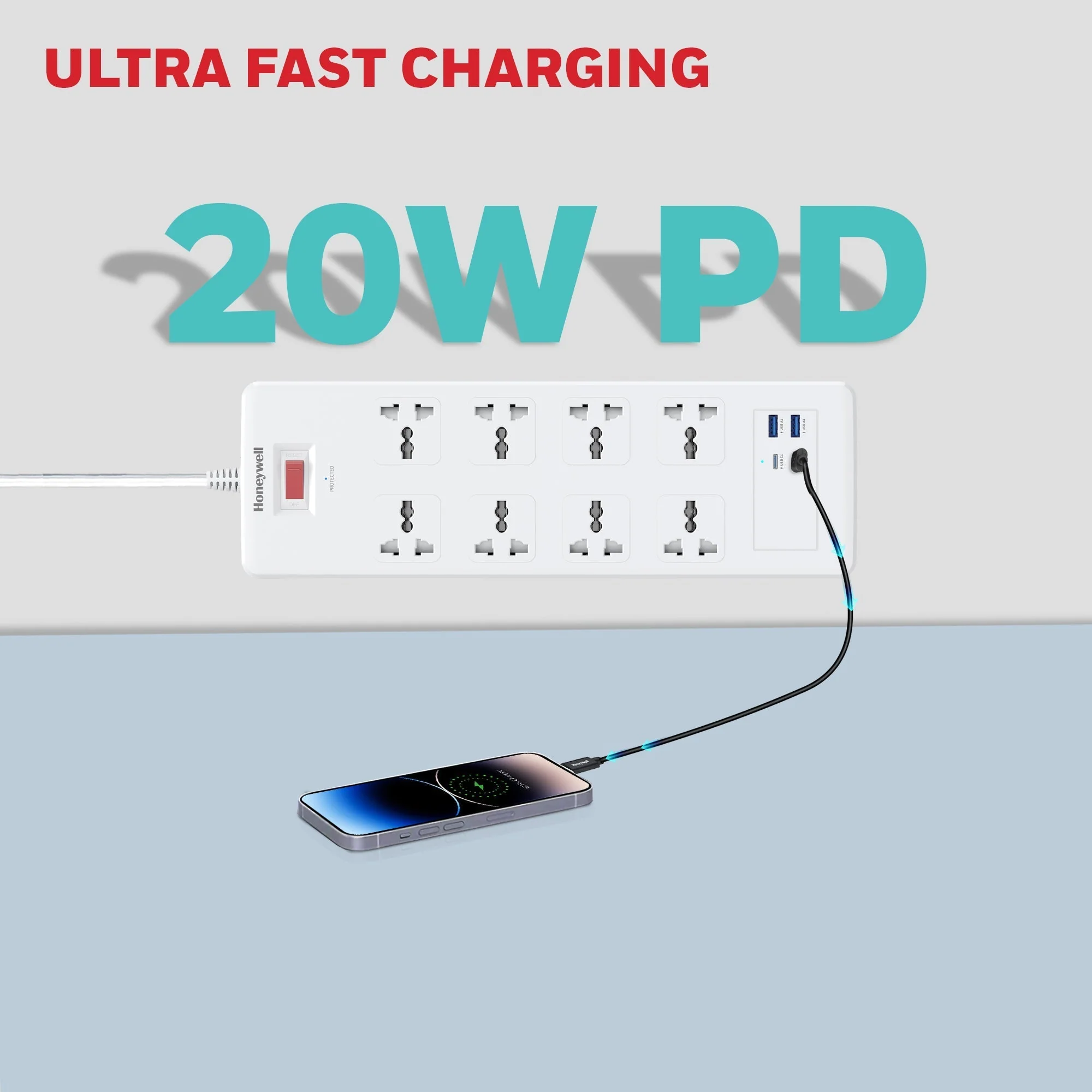 8 Outlet Surge Protector with 2 Type C with PD & 2 USB - White - Image 4