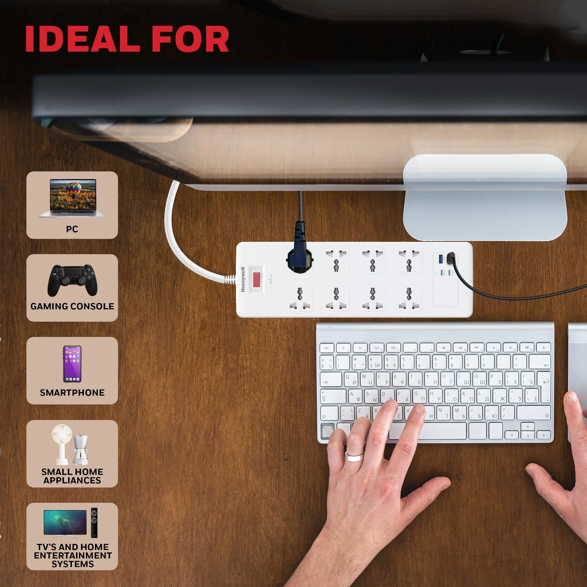 8 Outlet Surge Protector with 2 Type C with PD & 2 USB - White - Image 6
