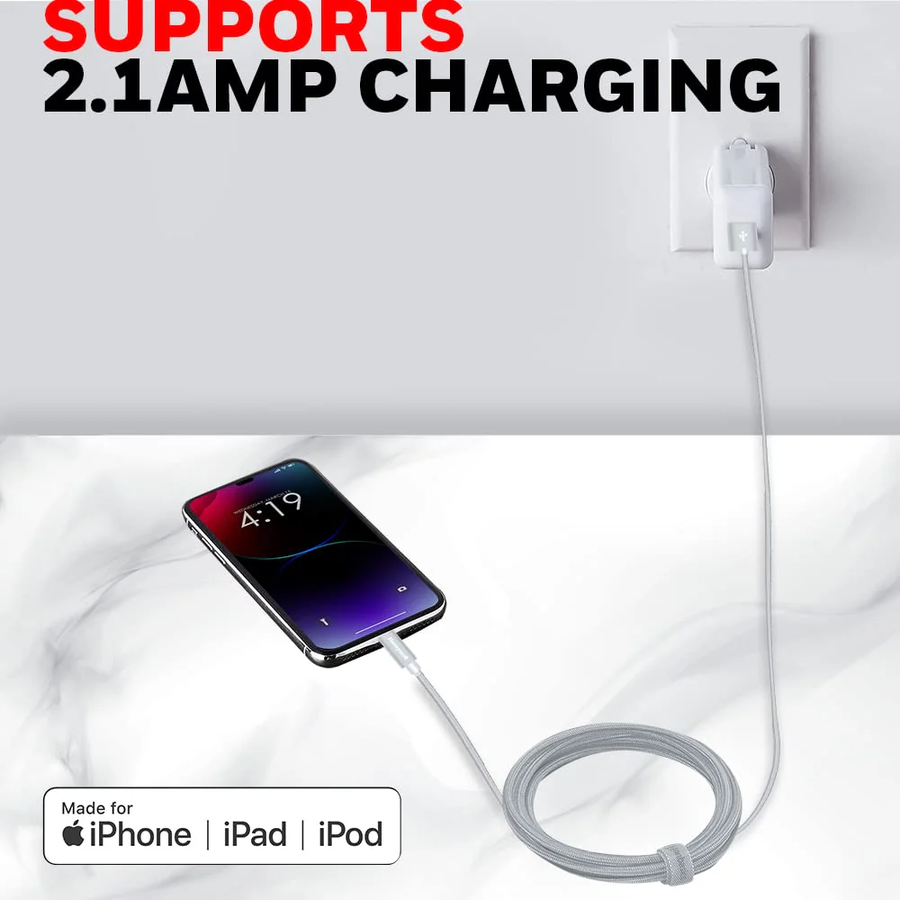 Apple Lightning Sync & Charge Cable 1.2 Mtr (Braided) - Silver - Image 7