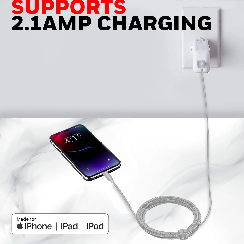 Apple Lightning Sync & Charge Cable 1.2 Mtr (Braided) - Grey - Image 5