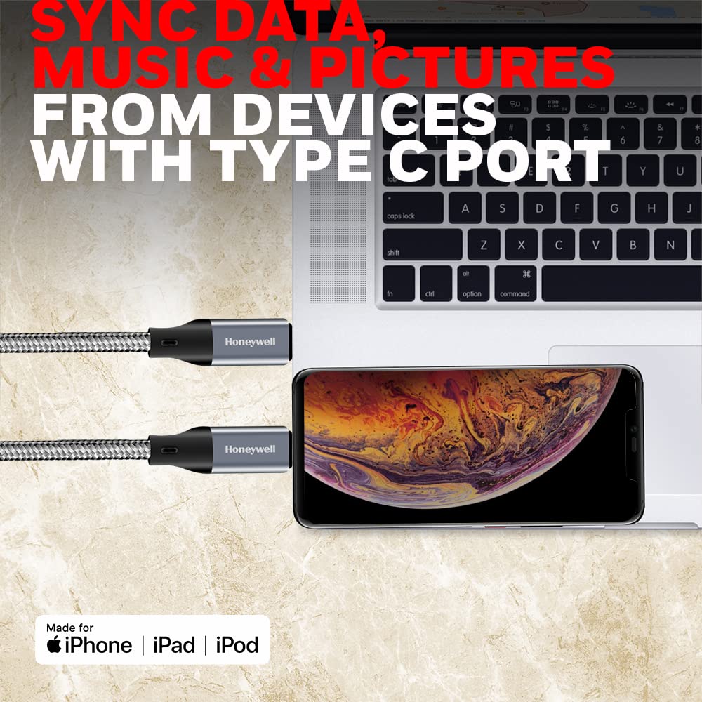 Type C to Lightning cable 1.2mtr - (Braided) - Grey - Image 9