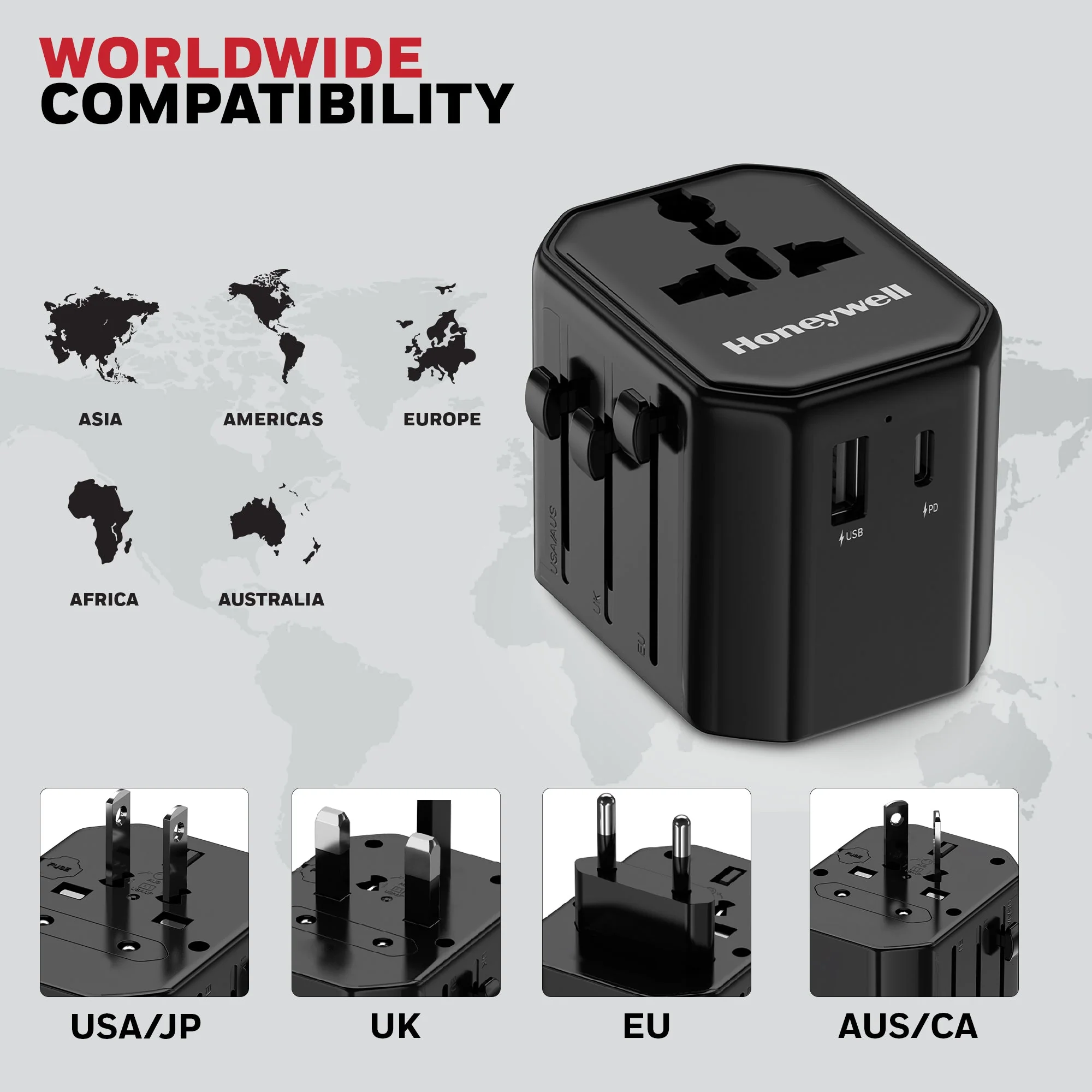 Universal World Travel Adapter - 12W(Black) - Image 9